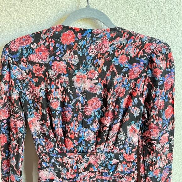 IRO Floral Fling Silk Sheath Mini Dress Women's 34 US 2 Long Sleeve Faux Wrap - Picture 6 of 8